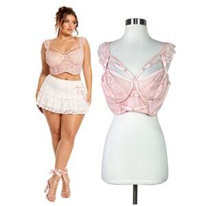 Torrid | Pink Lace Sheer Underwire Strappy Bra Bralette 2X Coquette Romantic